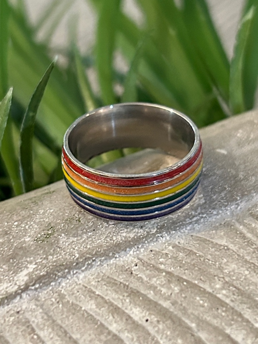 Rainbow Enamel Ring - Multicolor Stripes size 7 pride ring